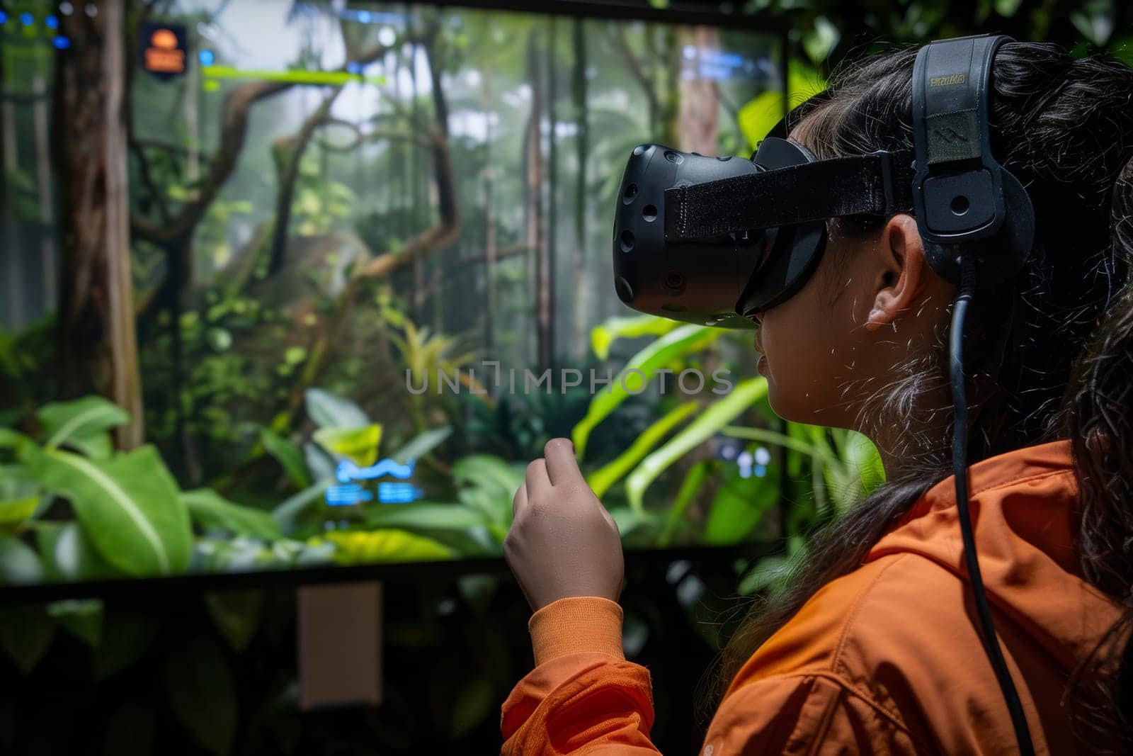 A student explores diverse ecosystems and encounters exotic wildlife through the lens of virtual reality. This immersive educational experience brings the wonders of nature right into the classroom