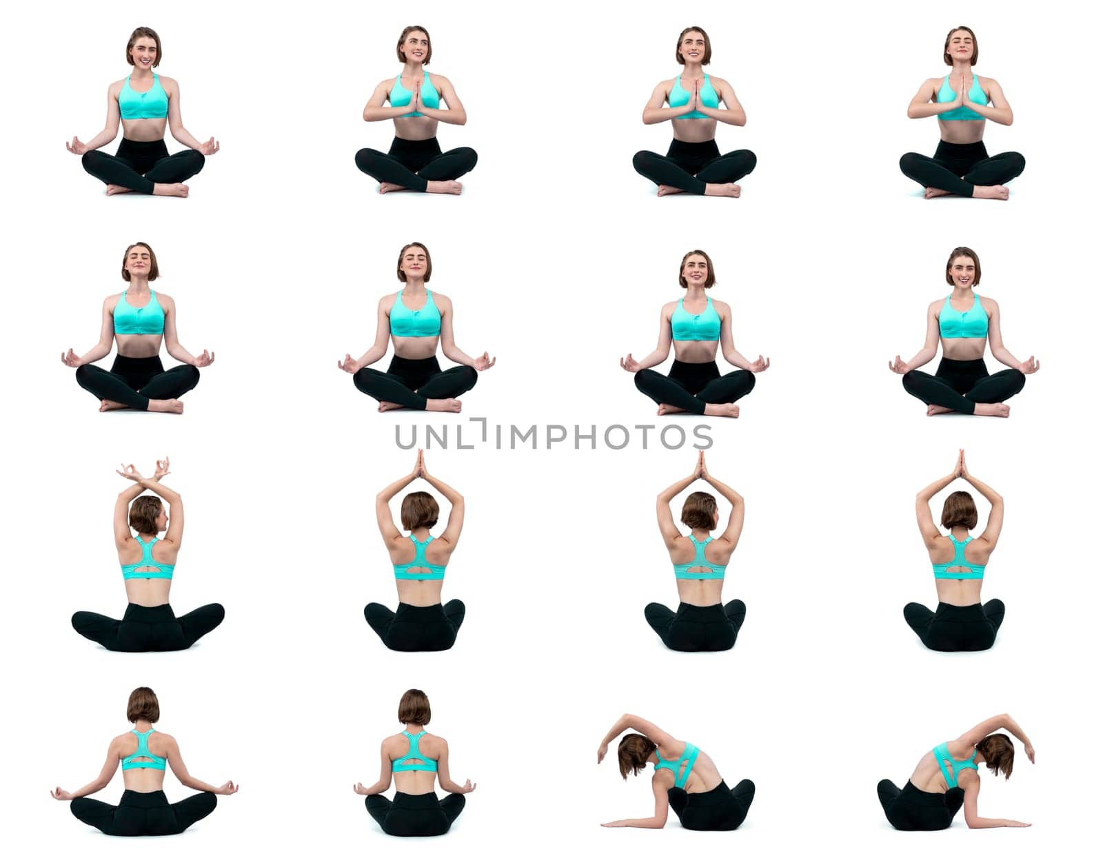 Meditation yoga exercise on isolated background in gaiety full body length shot. by biancoblue