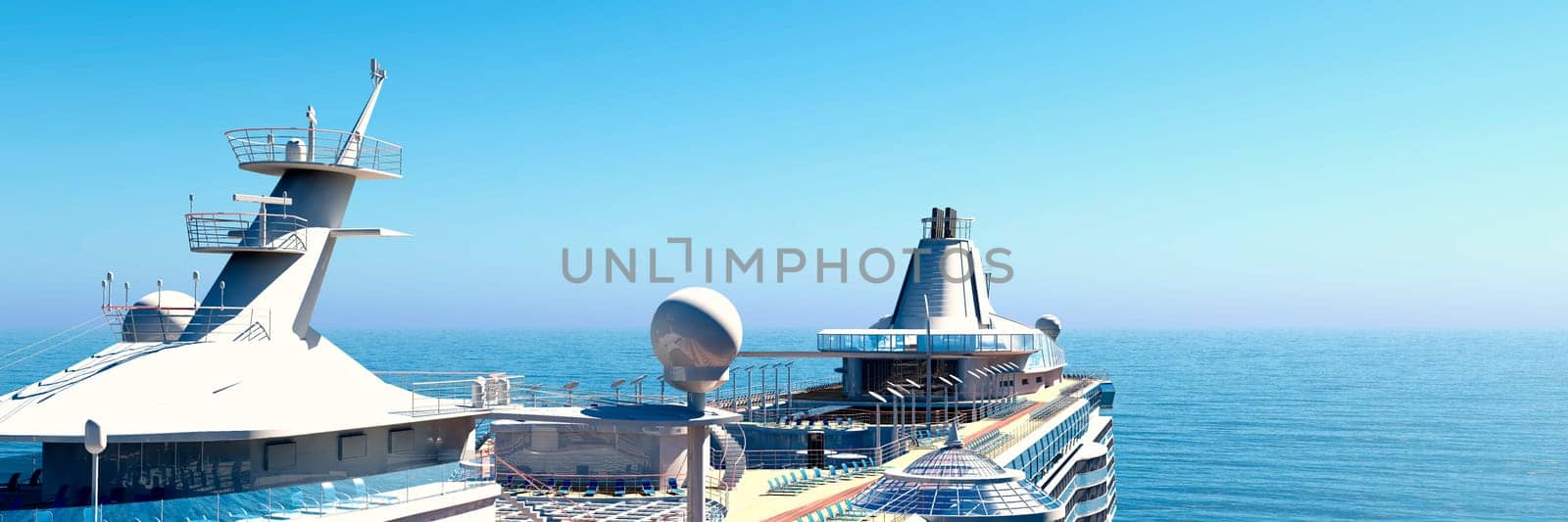 A tranquil seascape with a modern cruise liner, showcasing leisure and travel against the infinite ocean.