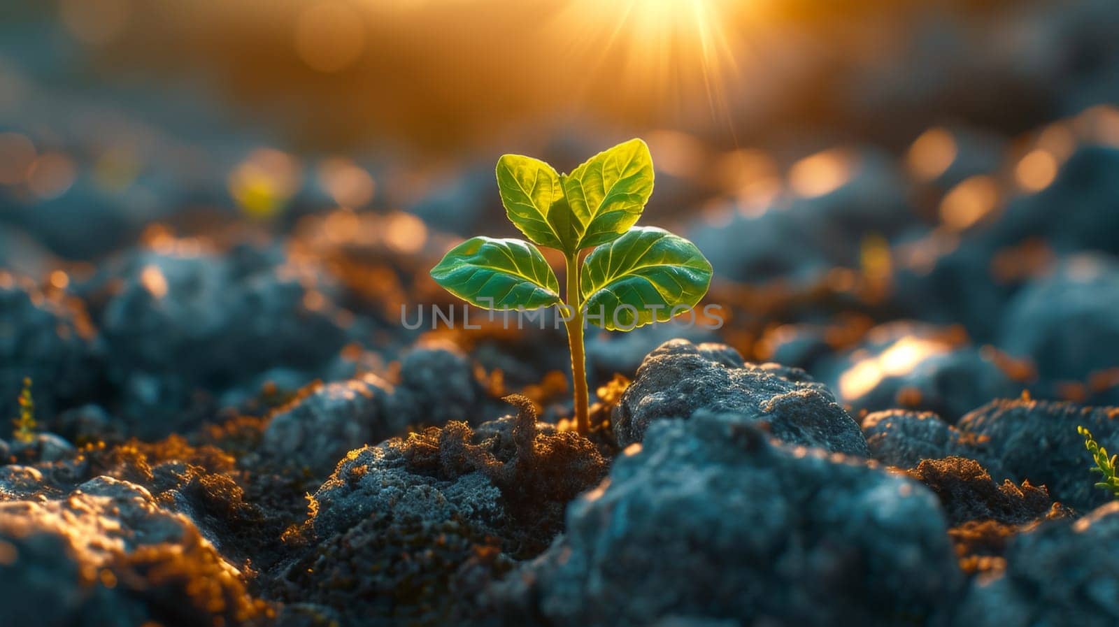 The sprout of the future tree makes its way through the rocky surface in the mountains. The concept of life and growth, despite the difficulties by Lobachad