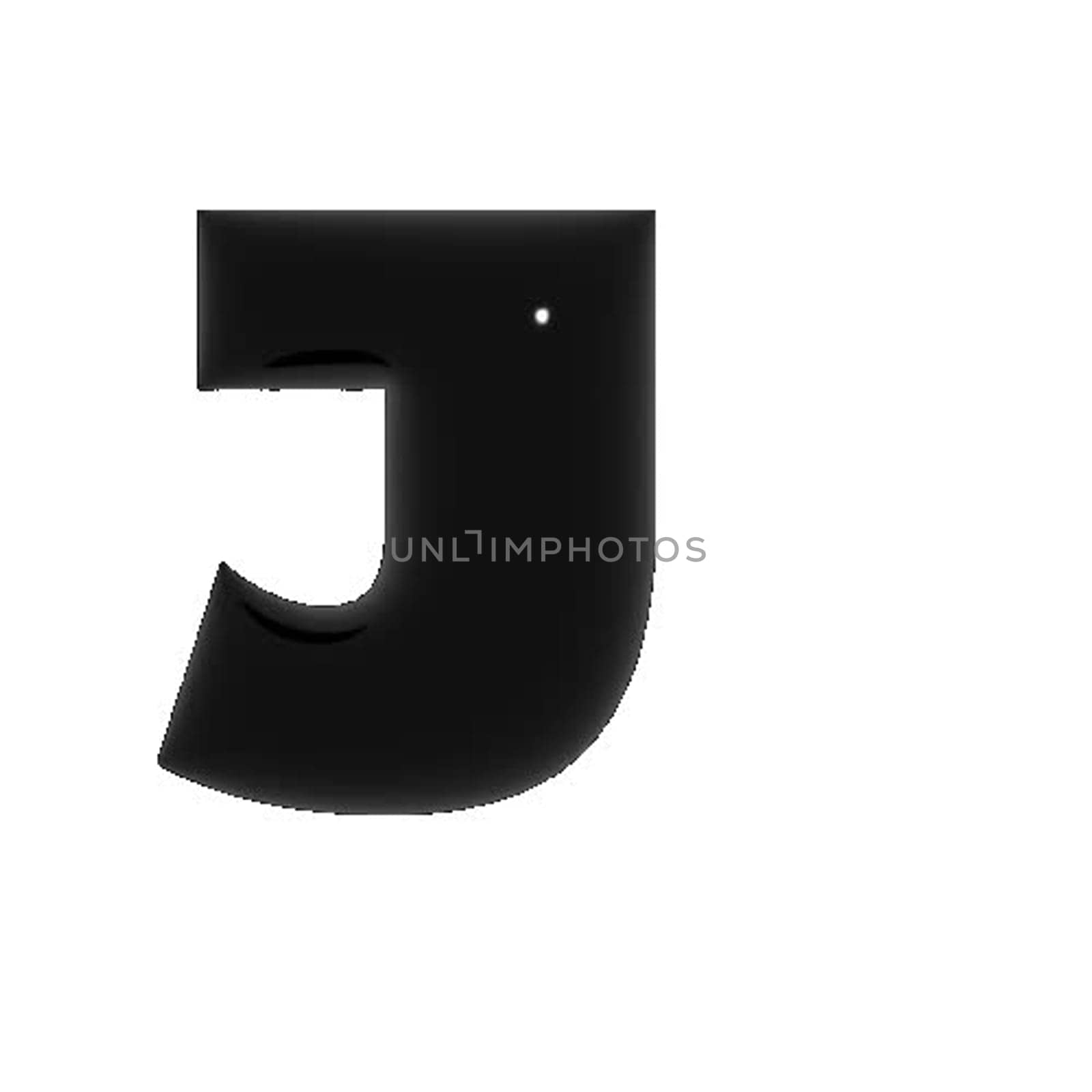 Black shiny metal shiny reflective letter J 3D illustration