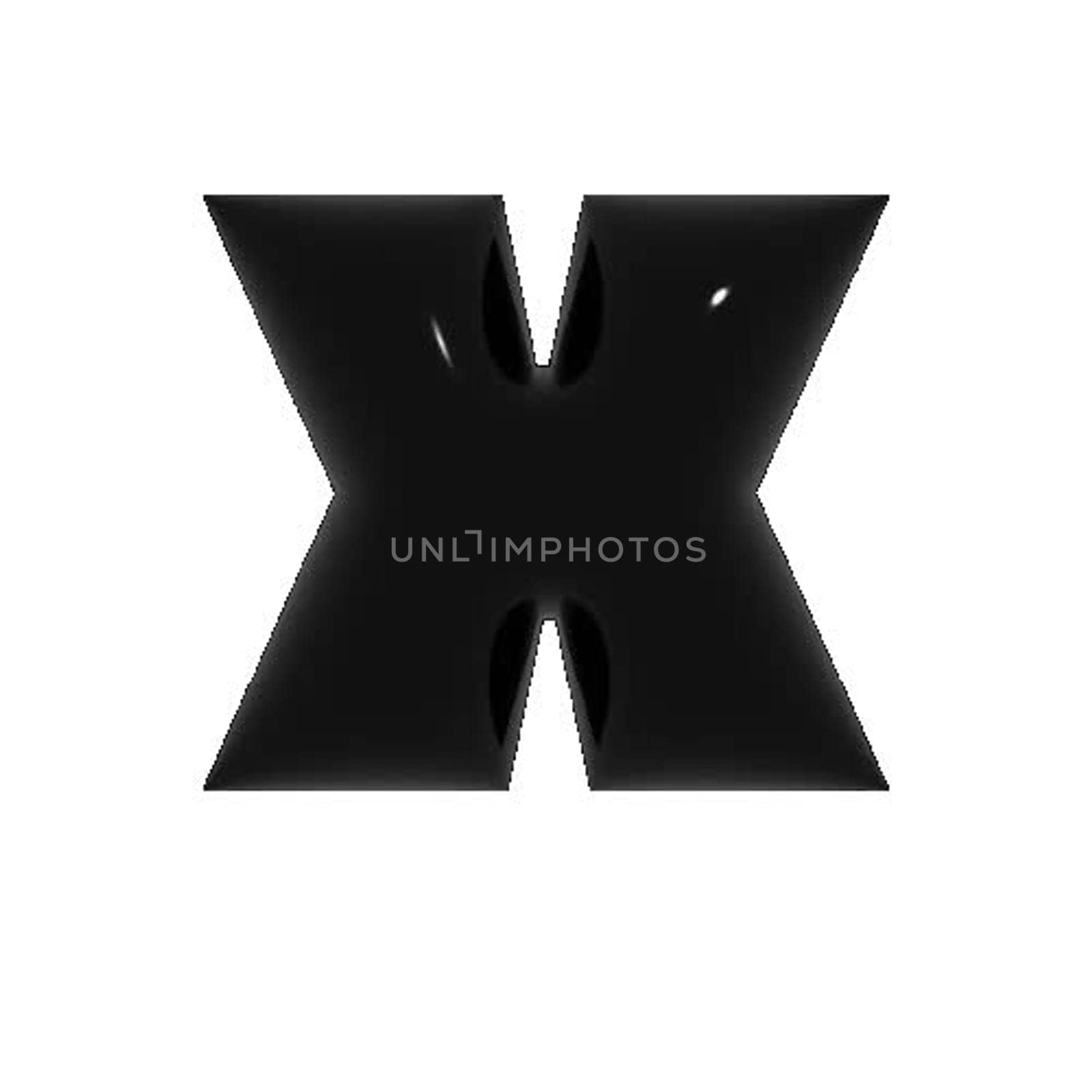 Black shiny metal shiny reflective letter X 3D illustration