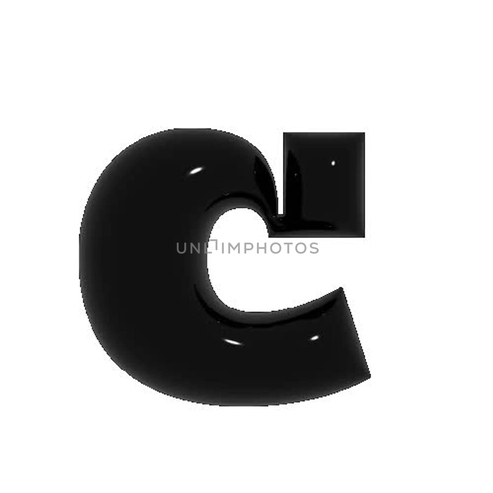 Black shiny metal shiny reflective letter C 3D illustration