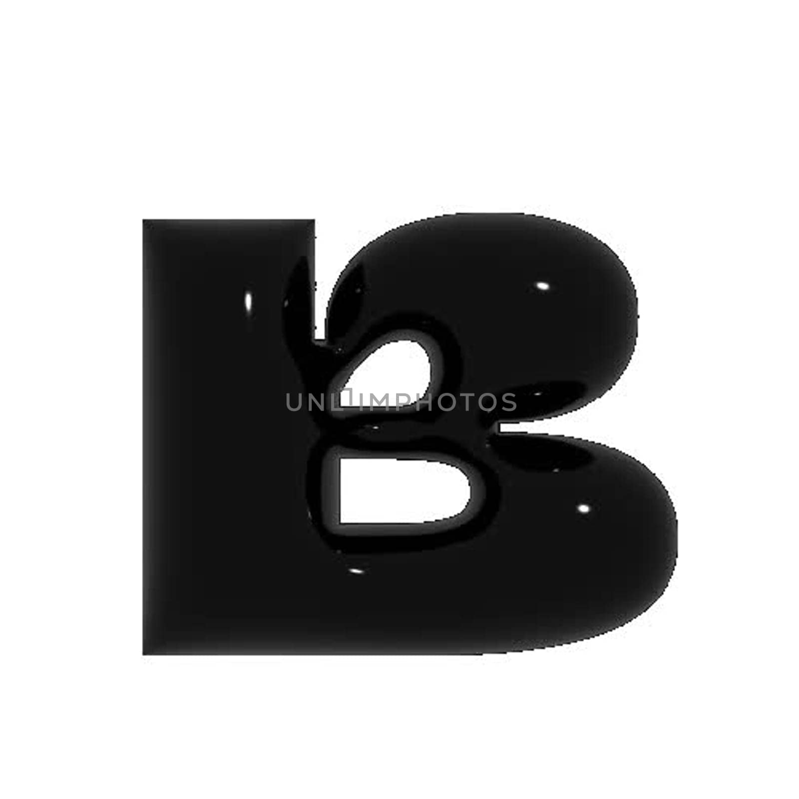 Black shiny metal shiny reflective letter B 3D illustration