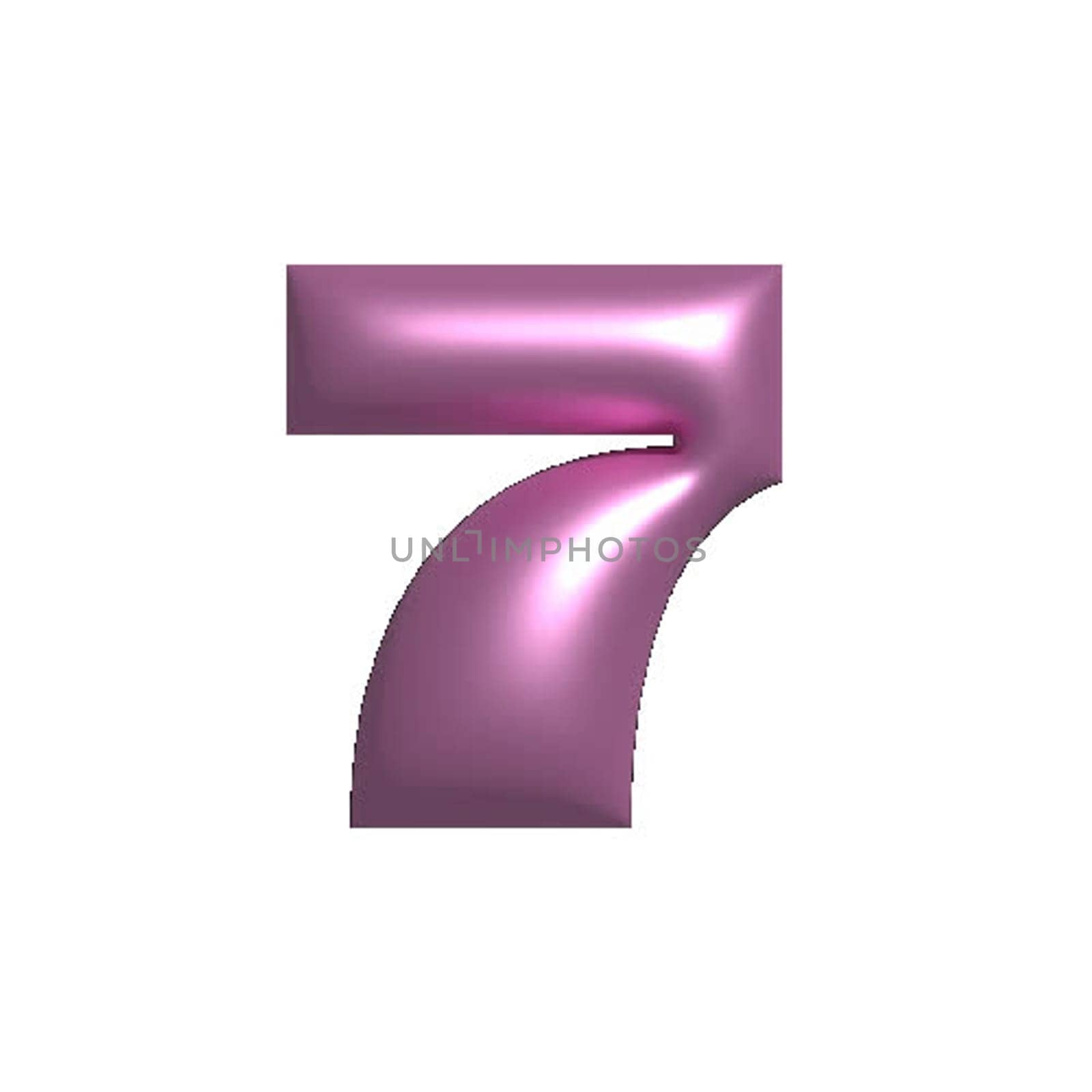 Pink shiny aesthetic metal reflective number 7 3D illustration