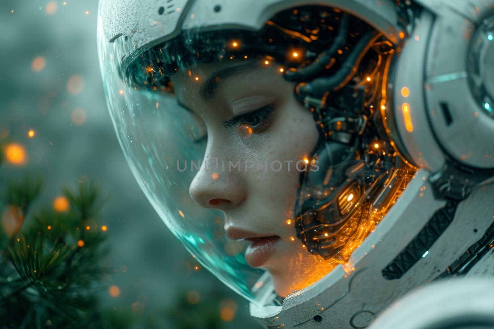 Portrait of a female astronaut. The concept of space flights.