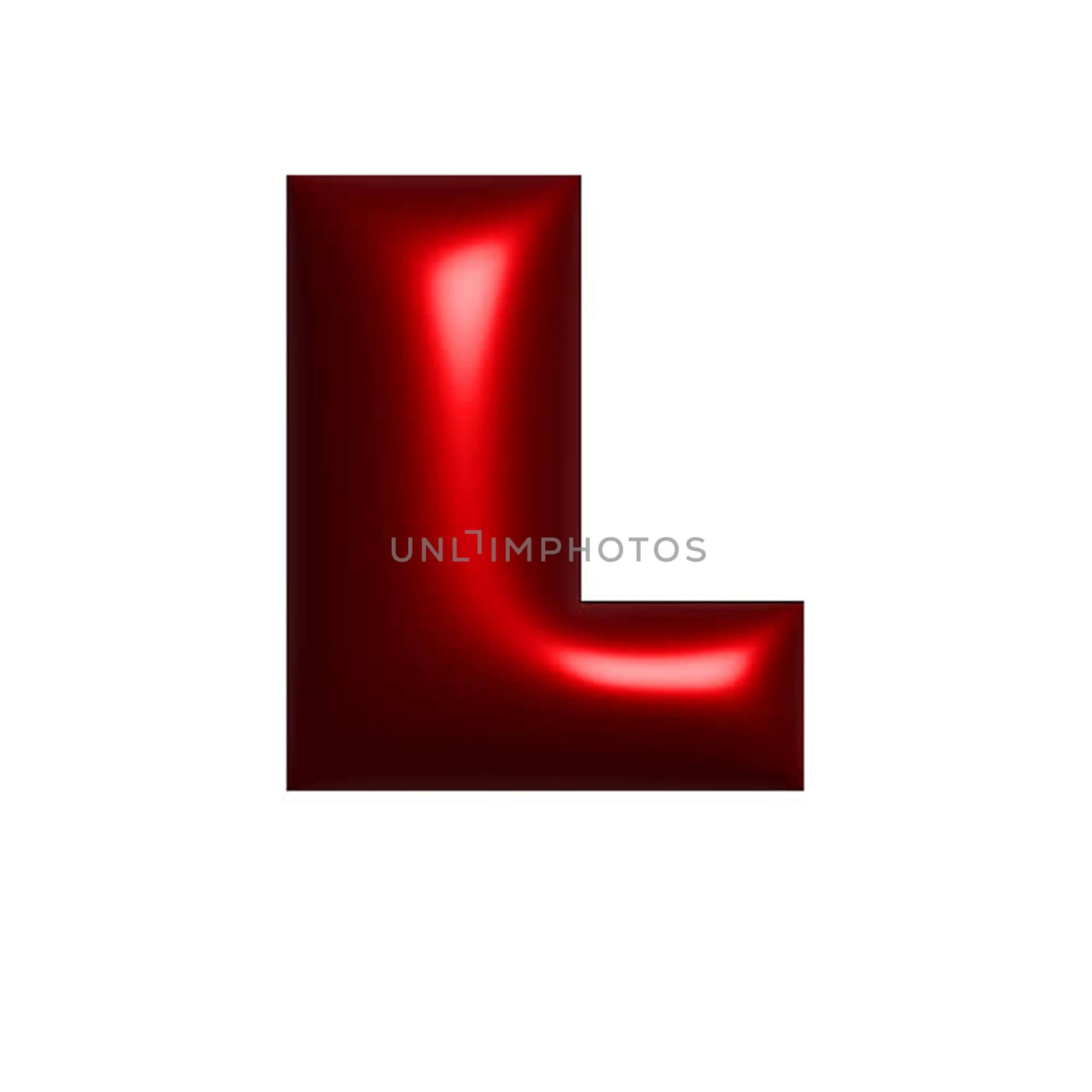 Red shiny metal shiny reflective letter L 3D illustration