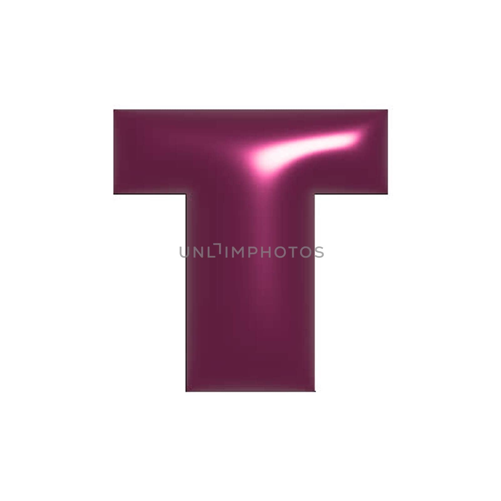 Red metal shiny reflective letter T 3D illustration by Dustick