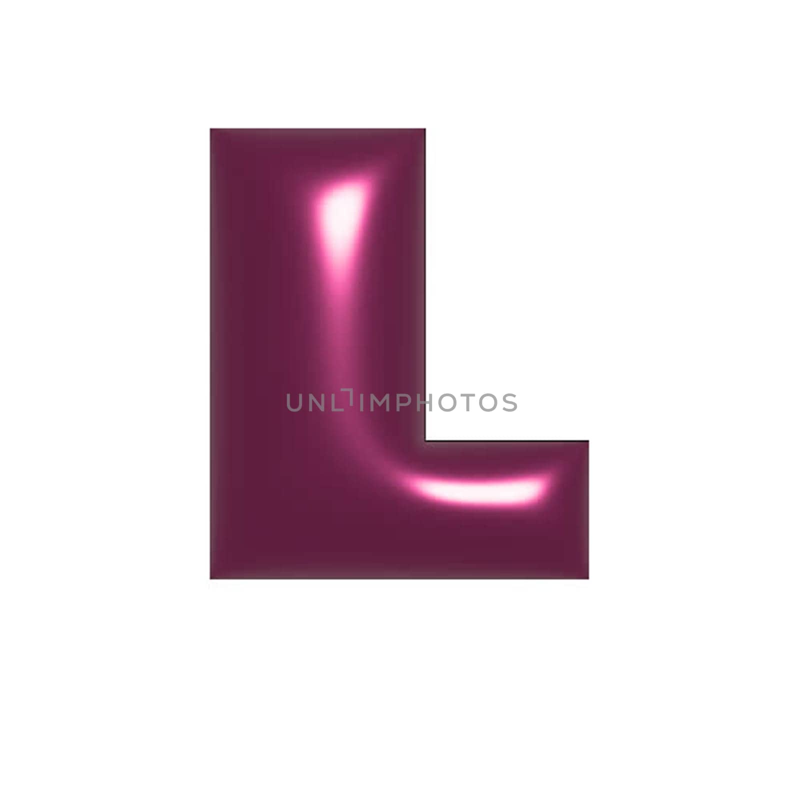 Red shiny metal shiny reflective letter L 3D illustration