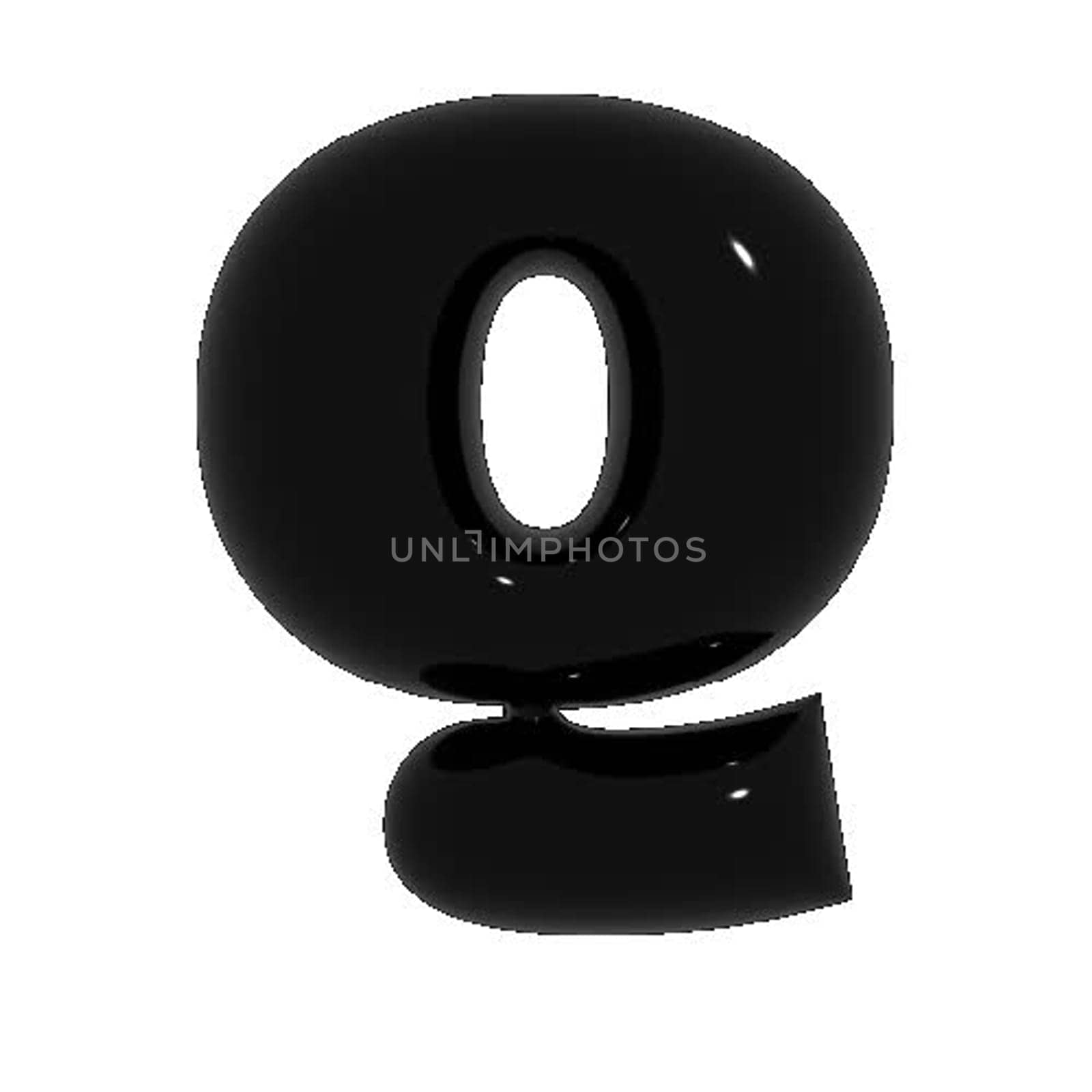 Black shiny metal shiny reflective letter Q 3D illustration