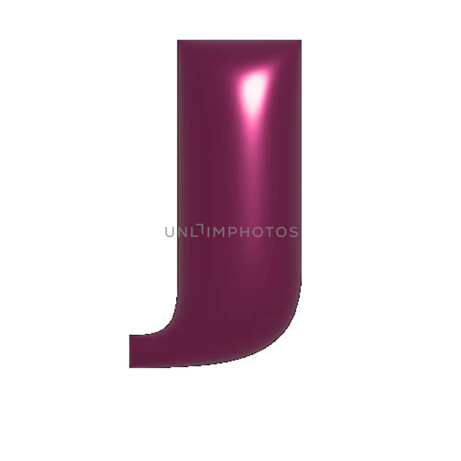 Red shiny metal shiny reflective letter J 3D illustration