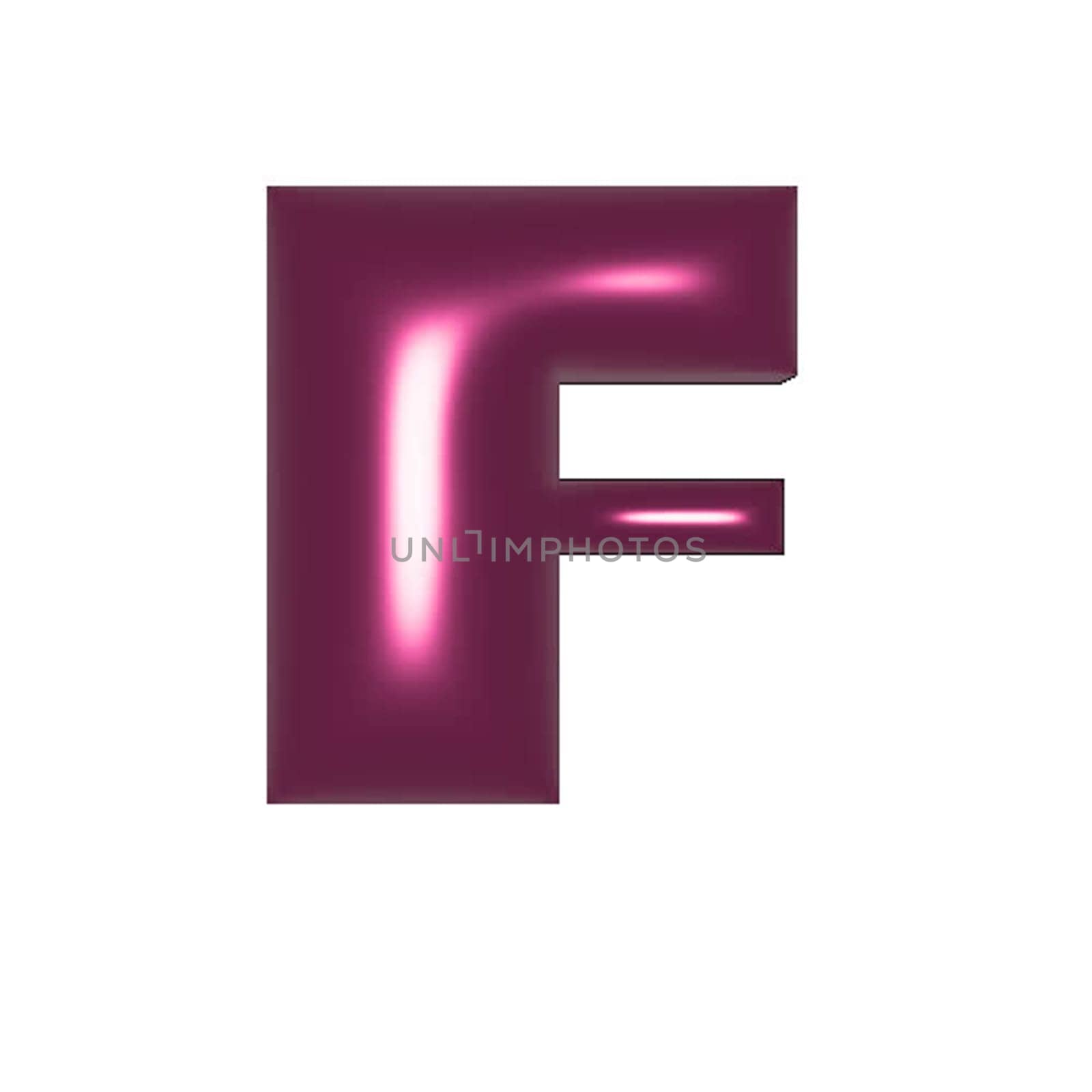 Red metal shiny reflective letter F 3D illustration by Dustick