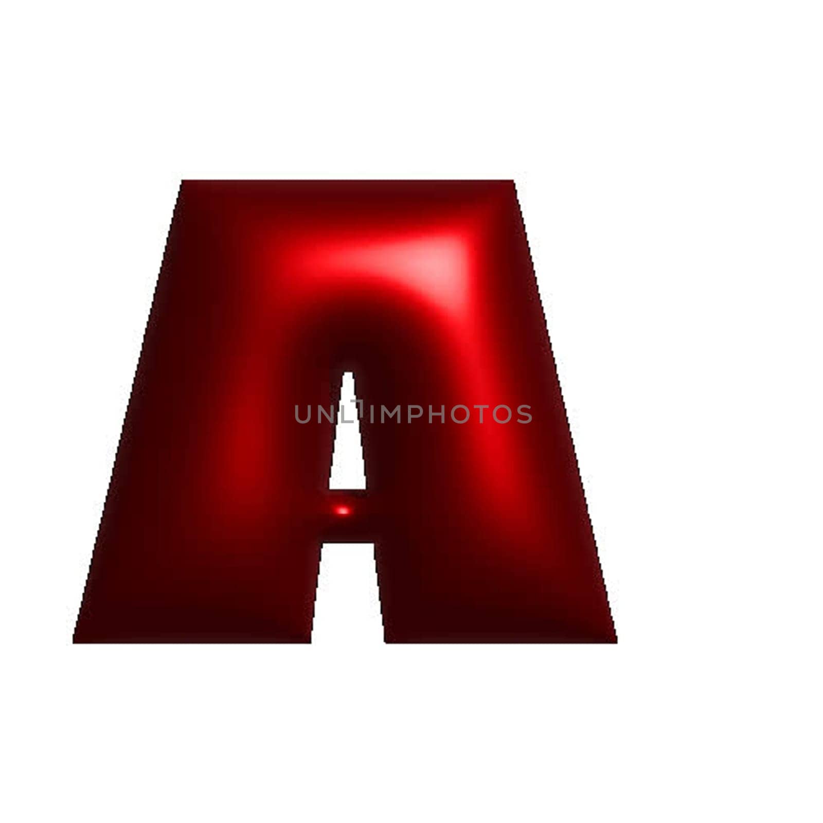 Red shiny metal letter A 3D illustration