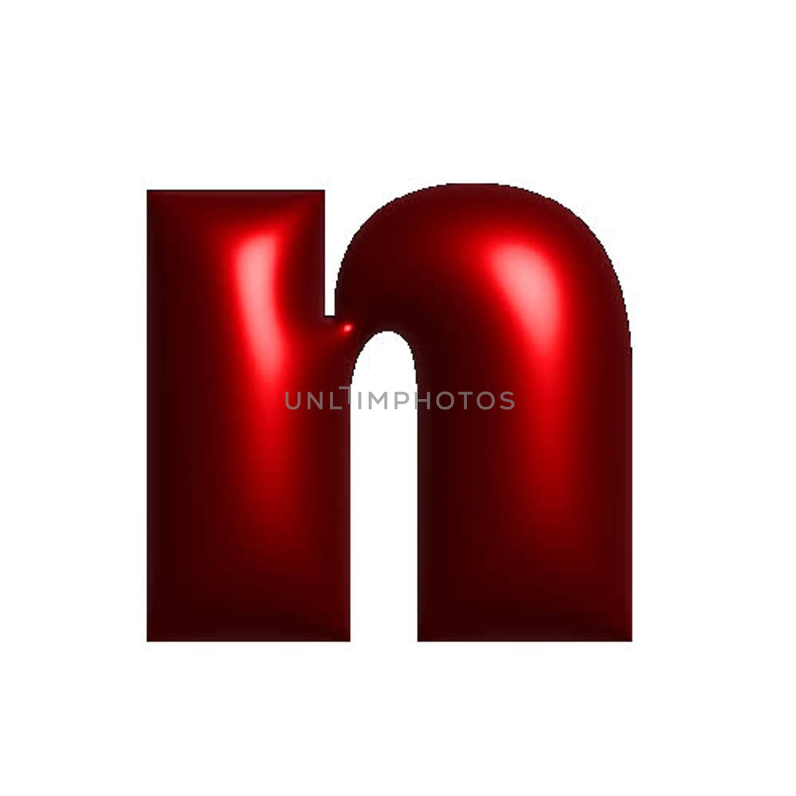 Red shiny metal shiny reflective letter N 3D illustration