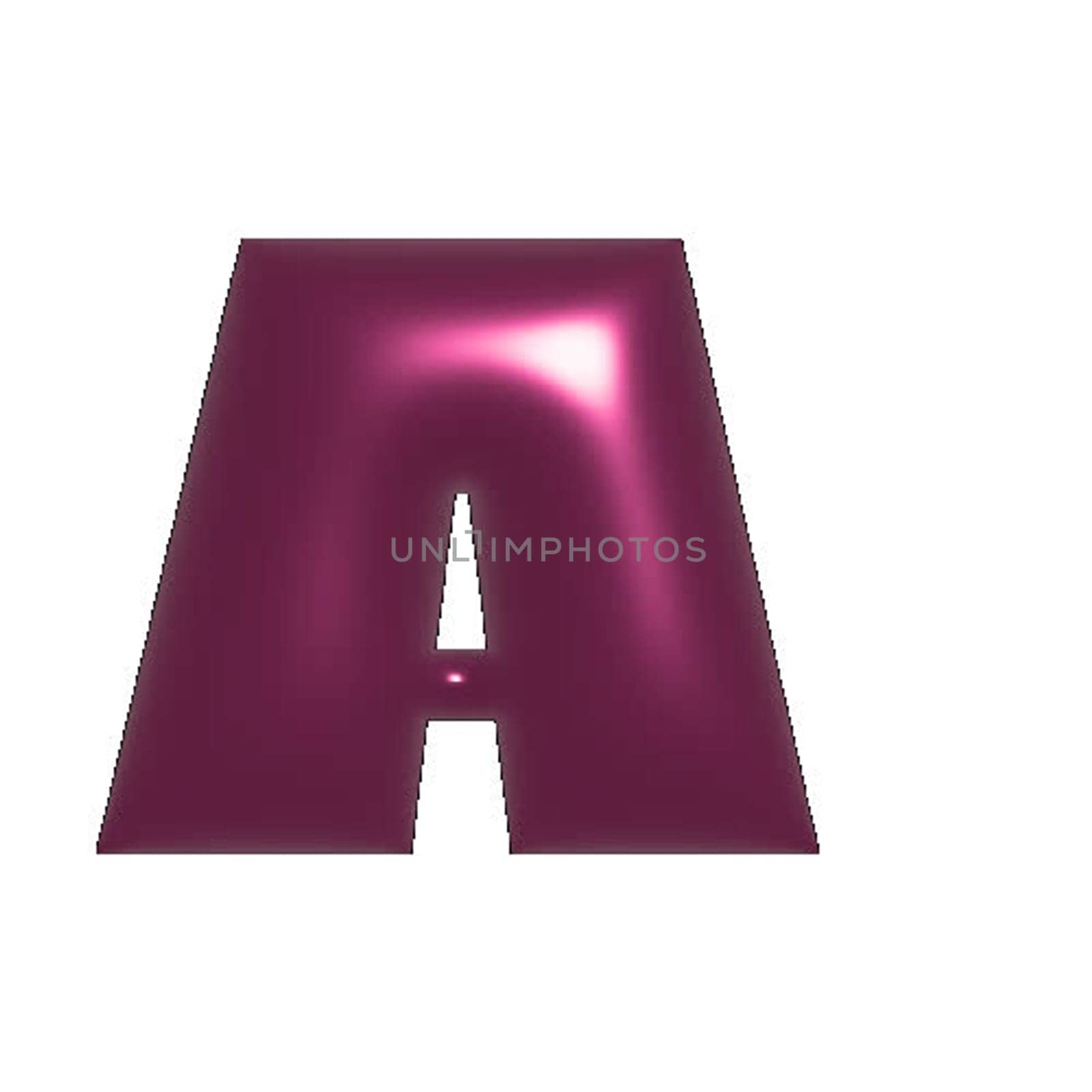 Pink shiny metal shiny reflective letter A 3D illustration