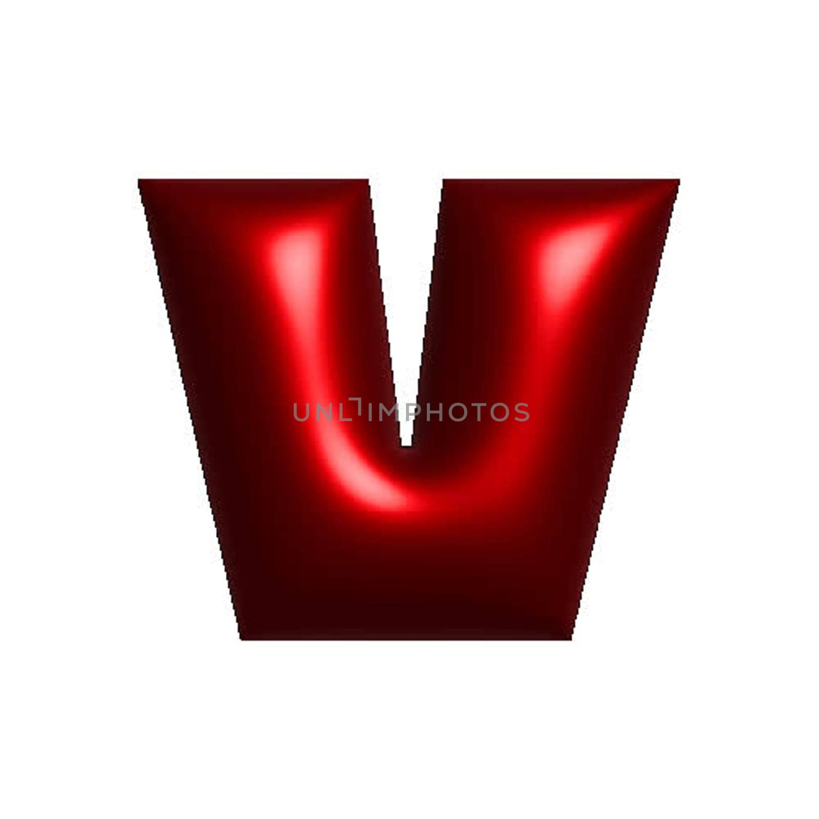 Red shiny metal shiny reflective letter V 3D illustration