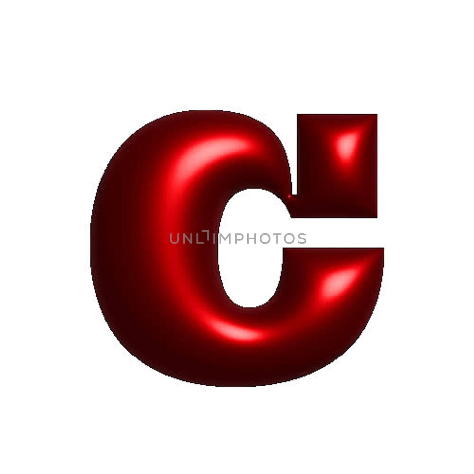 Red metal shiny reflective letter C 3D illustration by Dustick