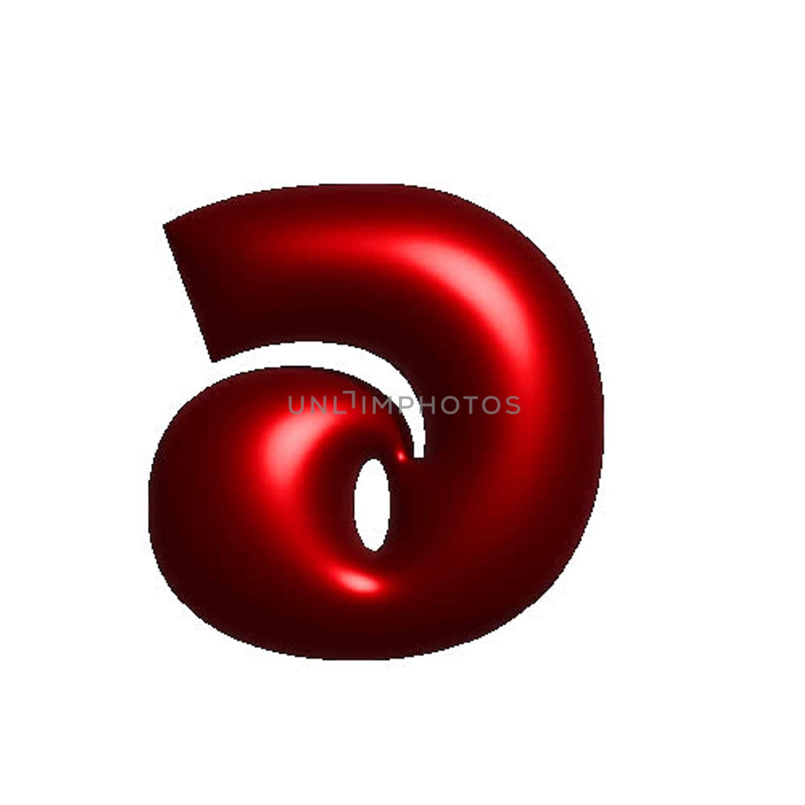 Red shiny metal shiny reflective letter D 3D illustration
