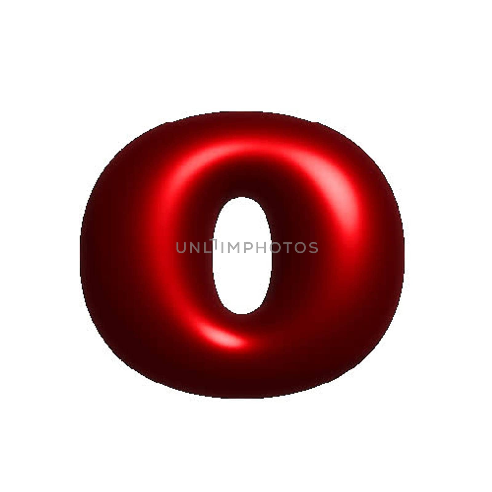 Red shiny metal shiny reflective letter O 3D illustration