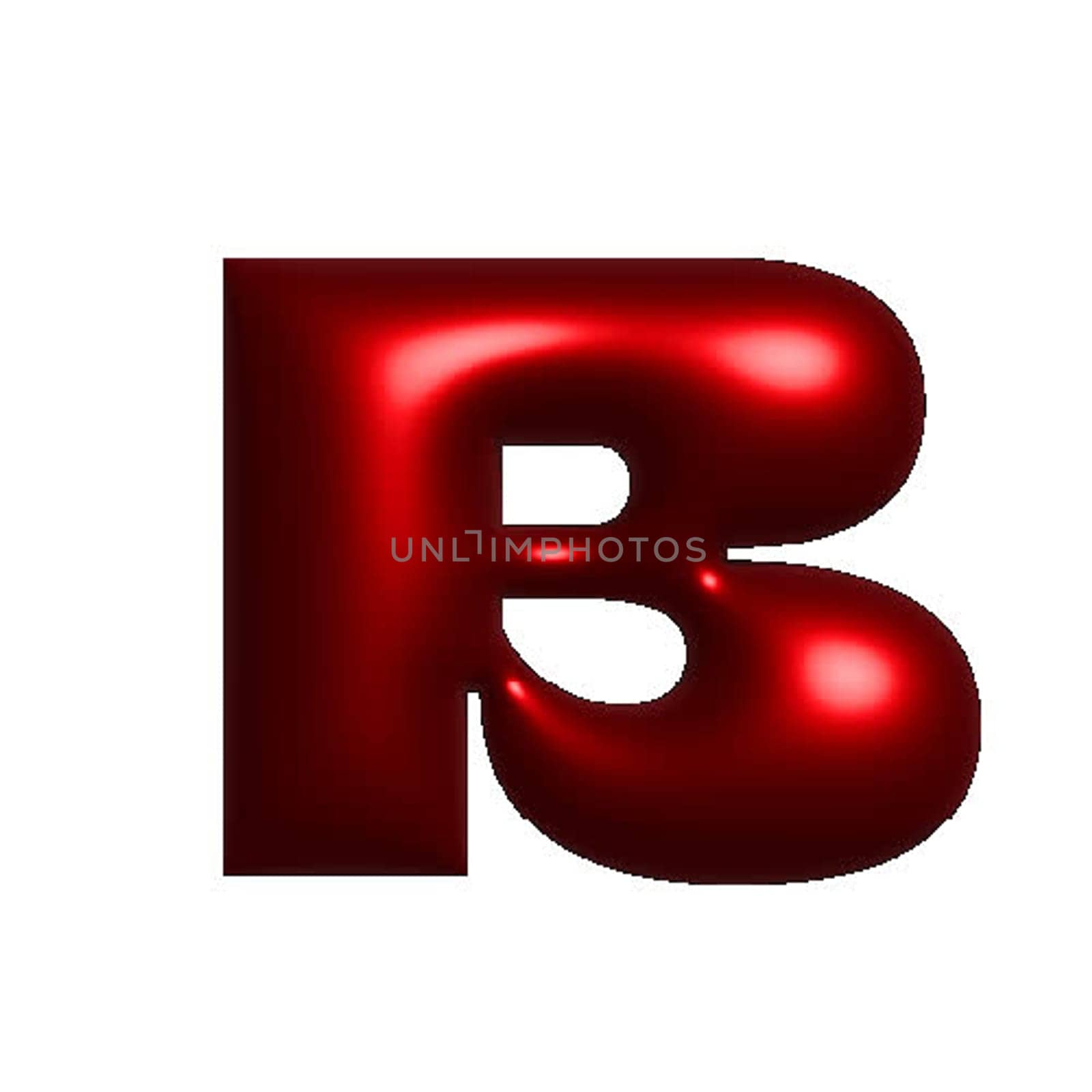 Red shiny metal shiny reflective letter B 3D illustration