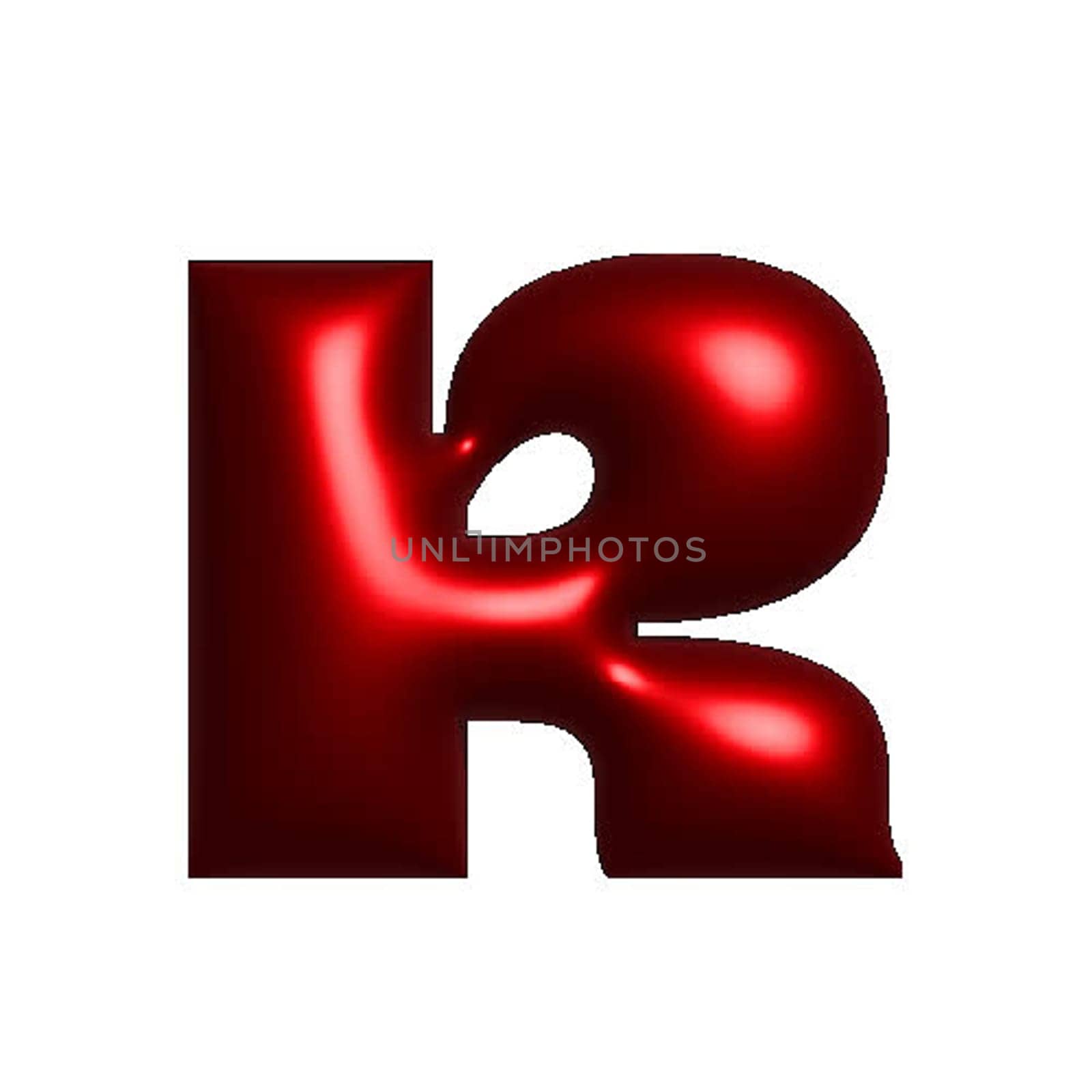 Red metal shiny reflective letter R 3D illustration by Dustick