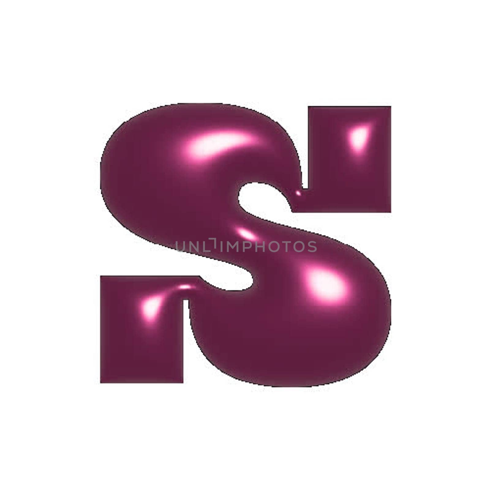 Red shiny metal shiny reflective letter S 3D illustration