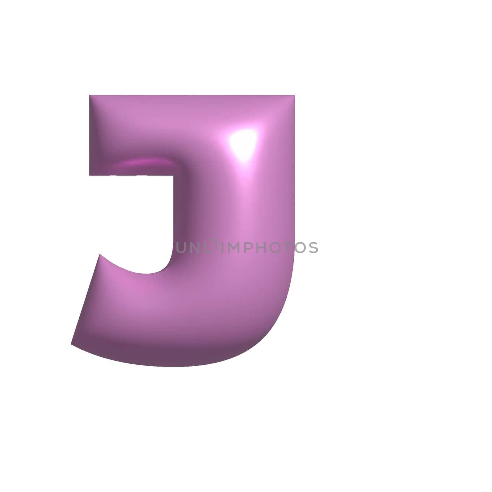 Pink shiny metal shiny reflective letter J 3D illustration