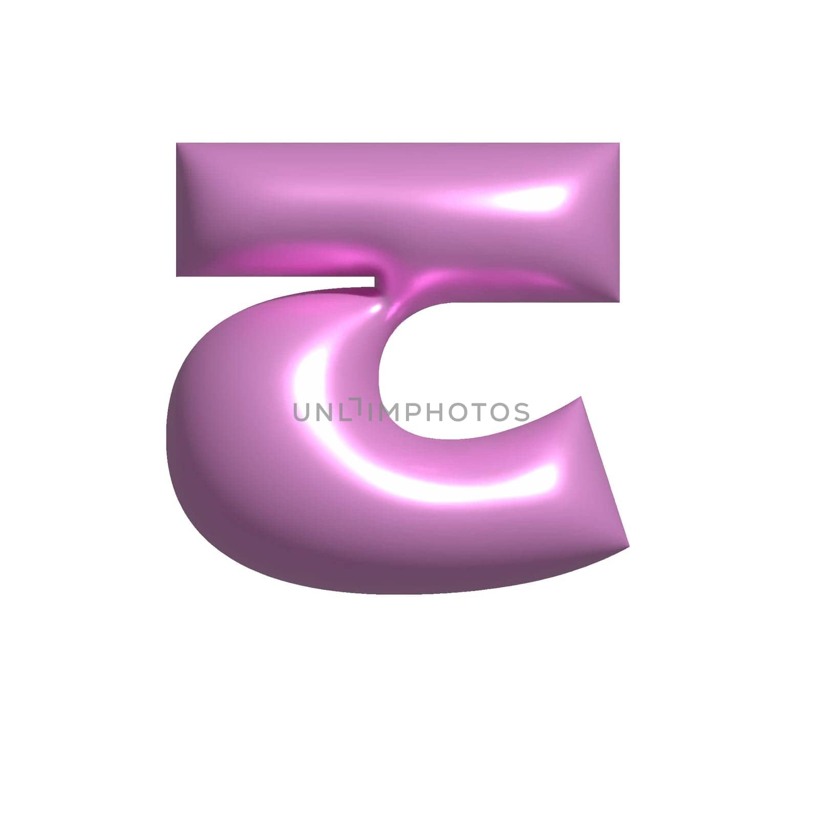 Pink shiny metal shiny reflective letter G 3D illustration