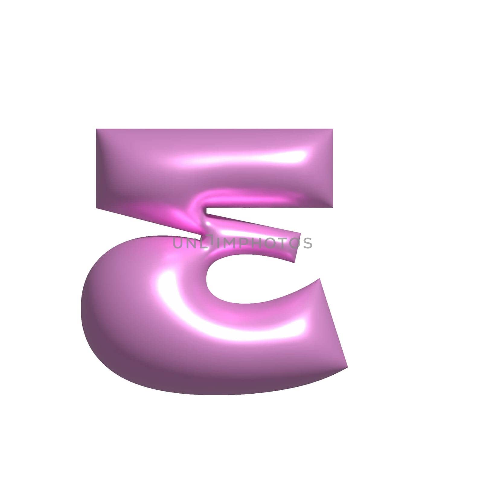 Pink shiny metal shiny reflective letter E 3D illustration