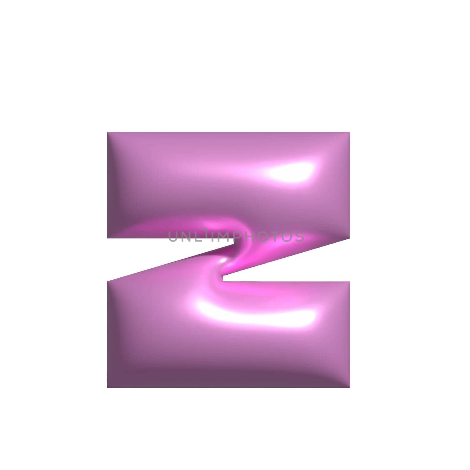 Pink shiny metal shiny reflective letter Z 3D illustration