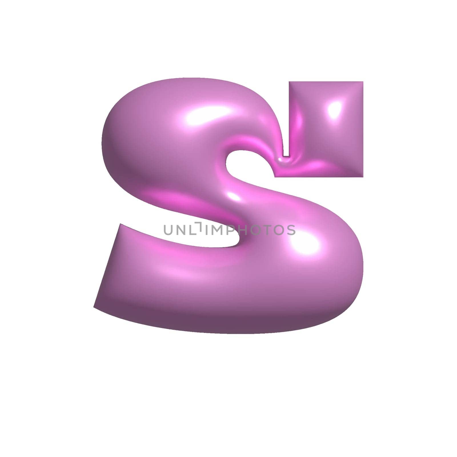 Pink shiny metal shiny reflective letter S 3D illustration