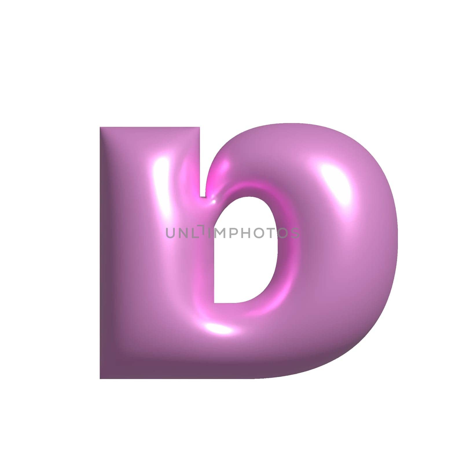 Pink shiny metal shiny reflective letter D 3D illustration