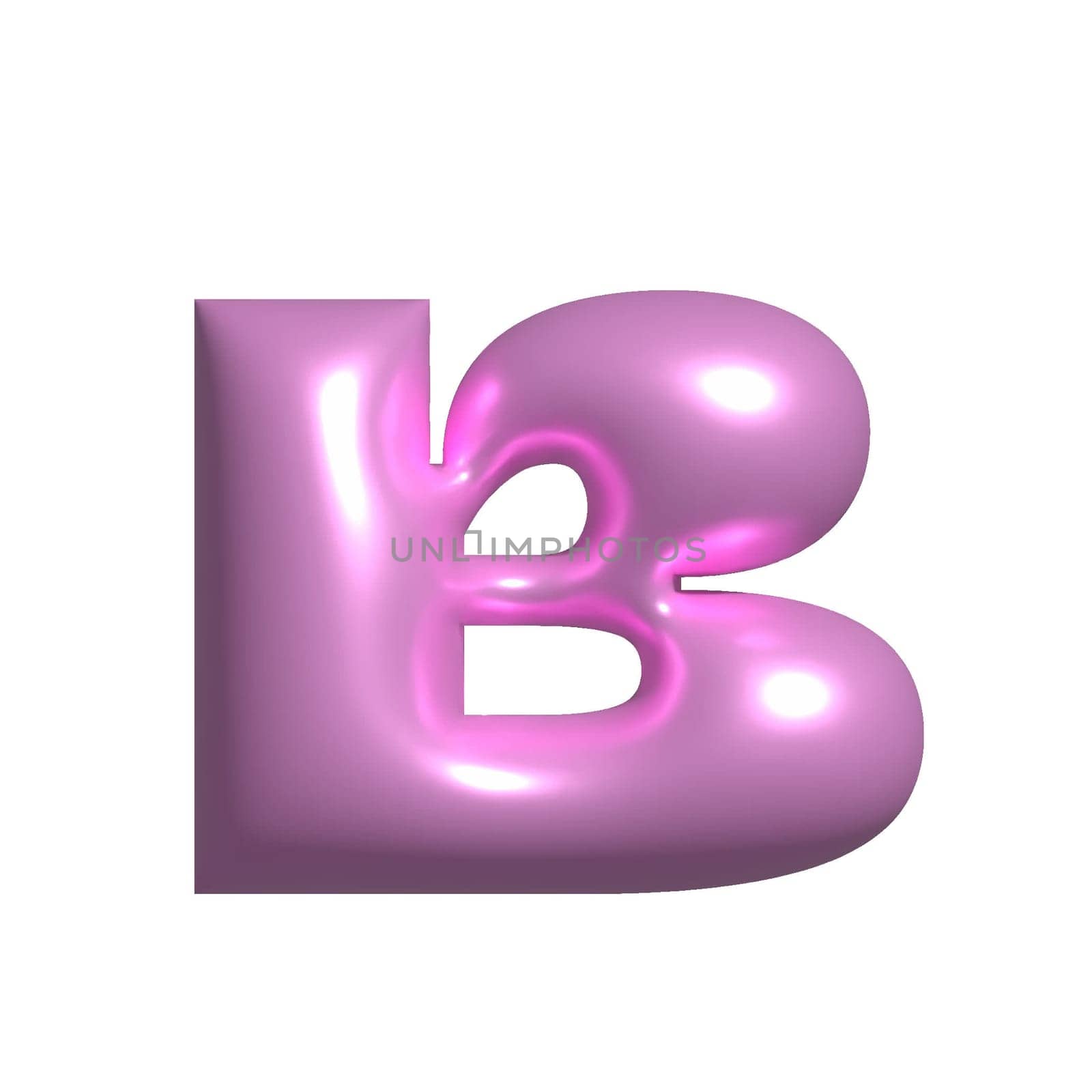 Pink shiny metal shiny reflective letter B 3D illustration