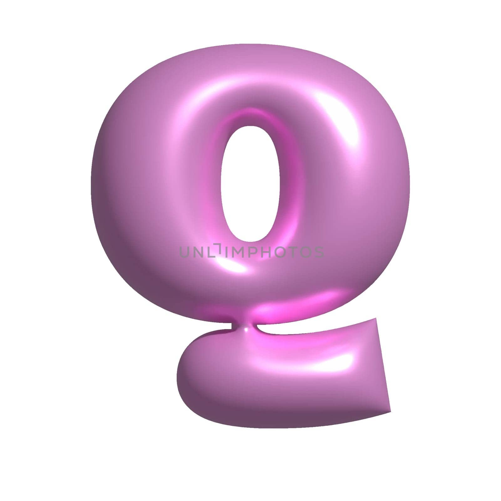 Pink metal shiny reflective letter Q 3D illustration by Dustick