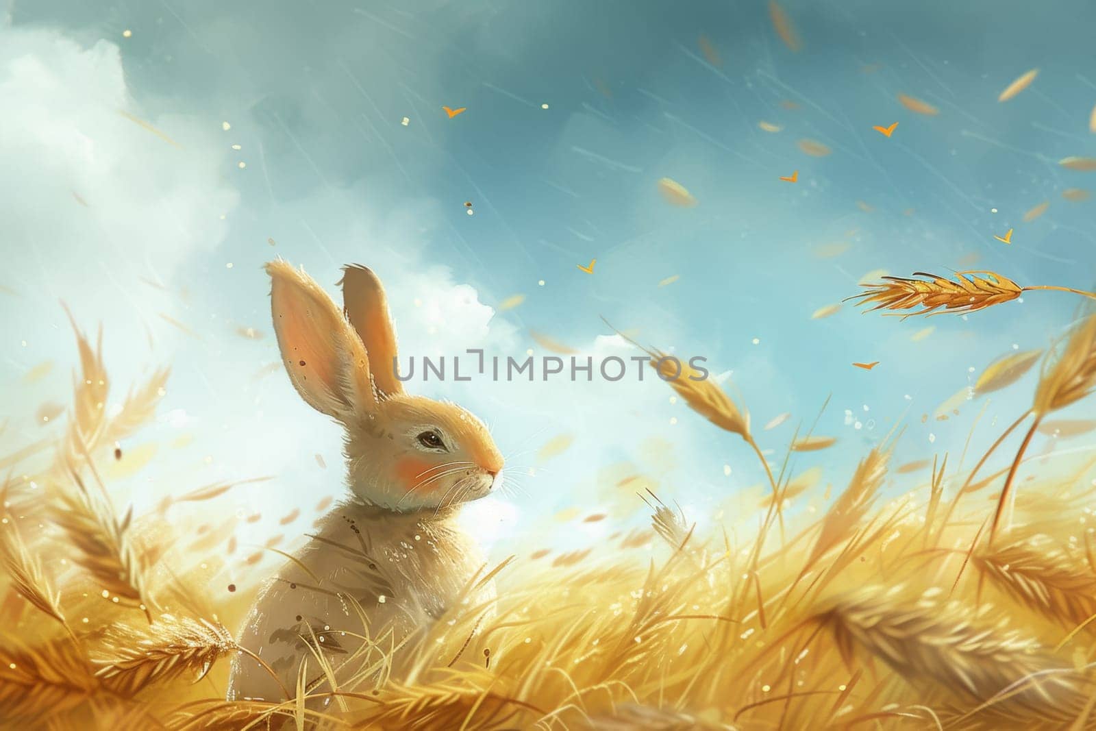 A wild hare in a field with wheat during the day by Lobachad