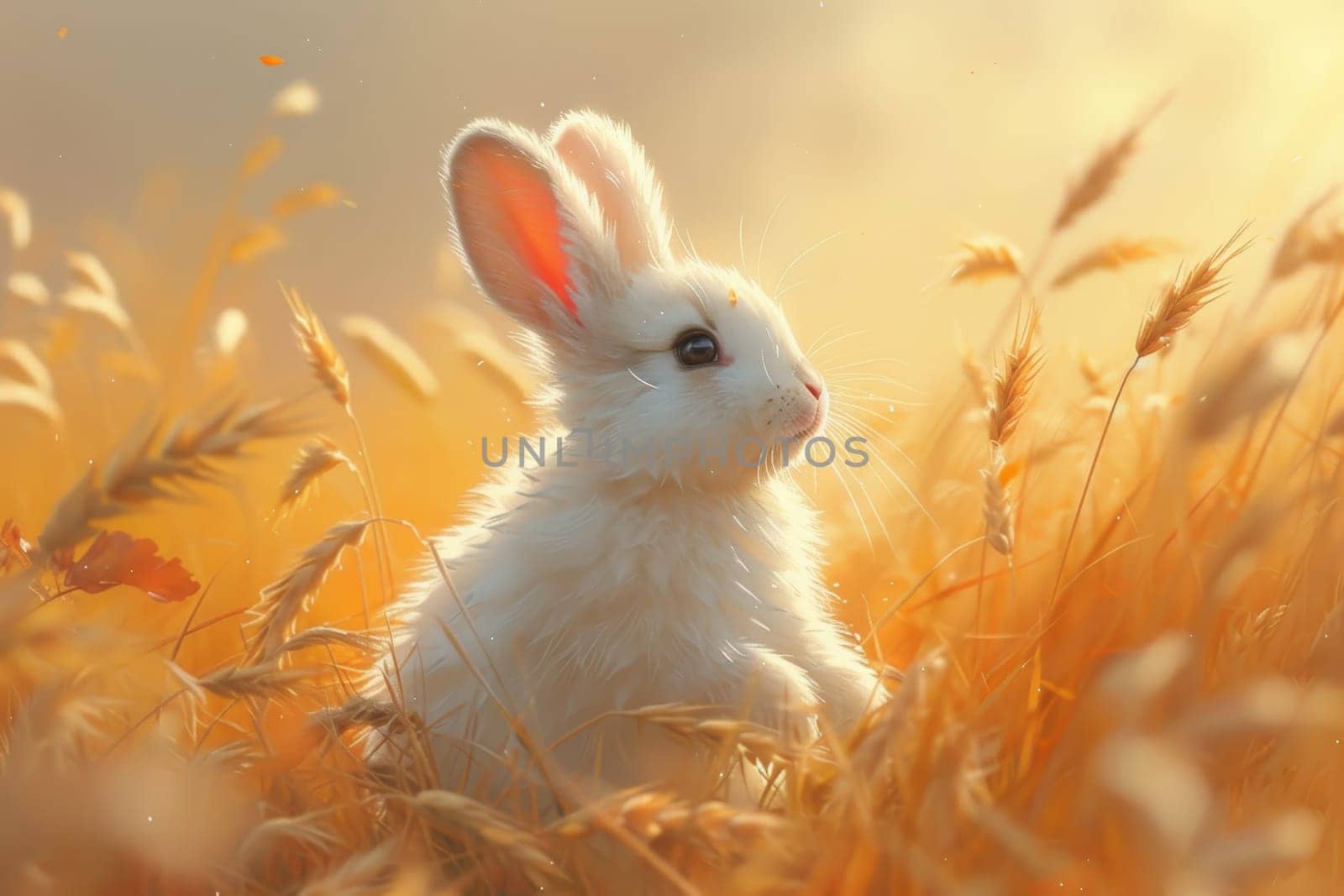 A wild hare in a field with wheat during the day by Lobachad