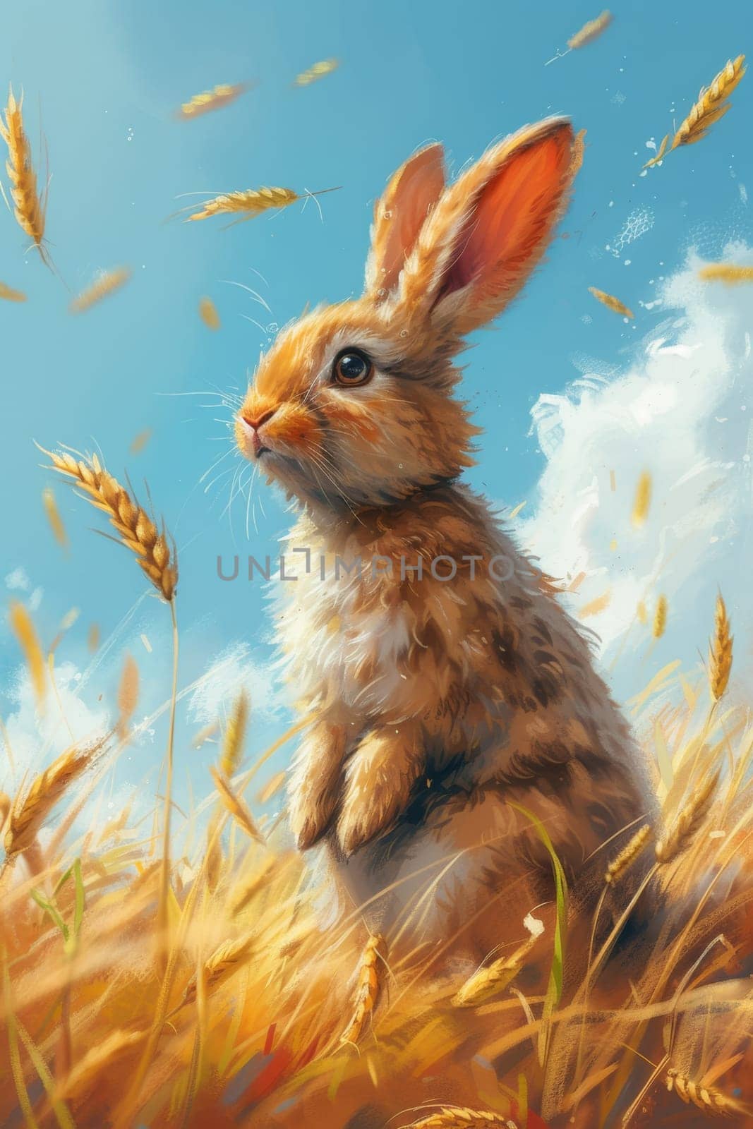 A wild hare in a field with wheat during the day.