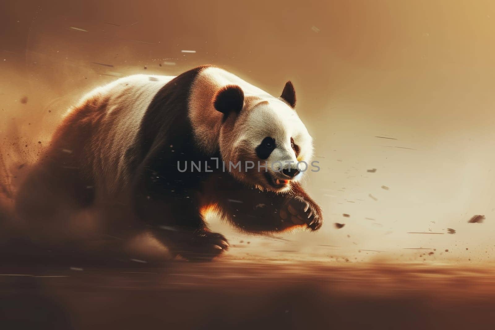 The giant panda is running fast. 3d illustration by Lobachad