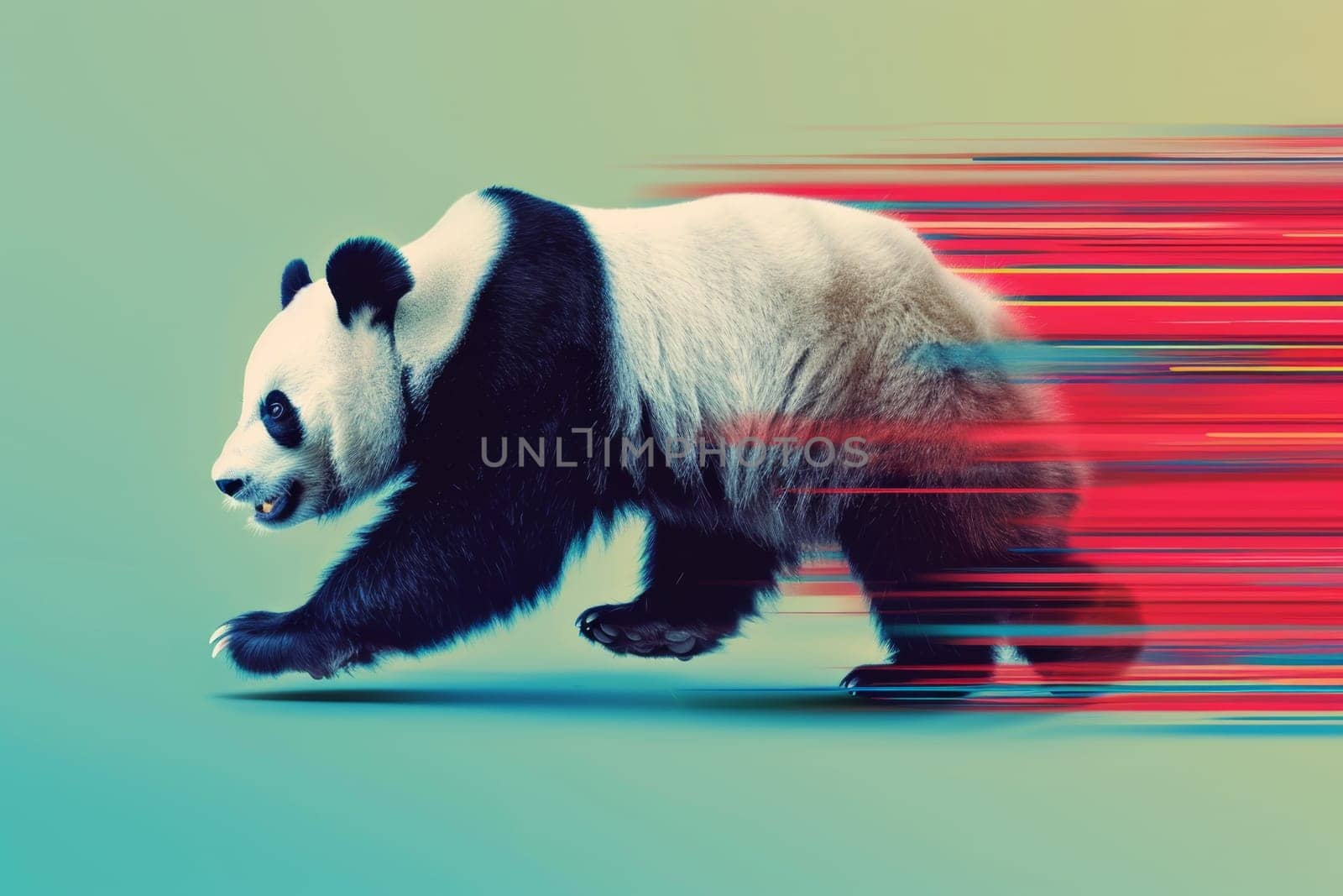 The giant panda is running fast. 3d illustration.