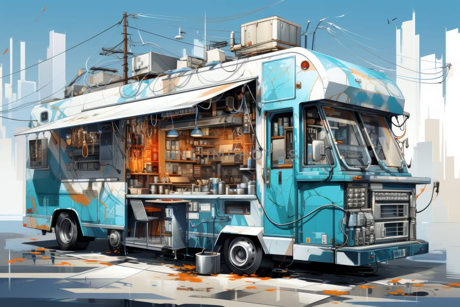 A van with street food. A food truck by Lobachad