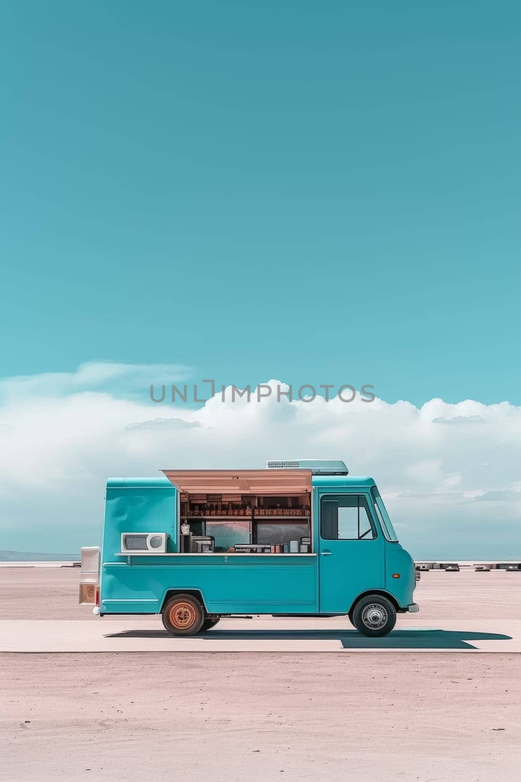 A van with street food. A food truck.