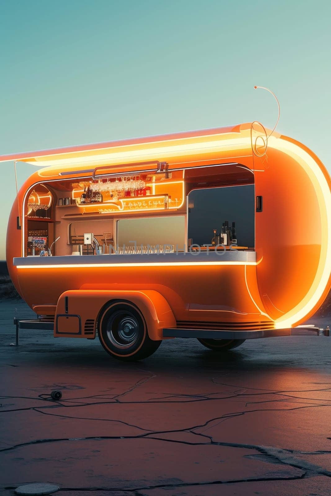 A car with food in a futuristic design. The concept of the future. 3D illustration by Lobachad