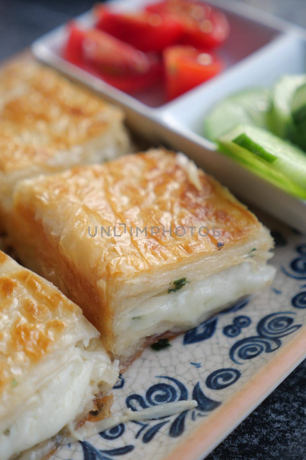 Traditional Turkish Cuisine Pastries borek on a plate ,