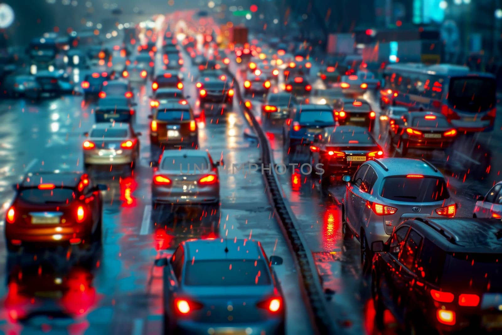 Blurred Traffic Jam, A Lot Of Cars Are Stuck In Traffic: AI Generated Image by matamnad