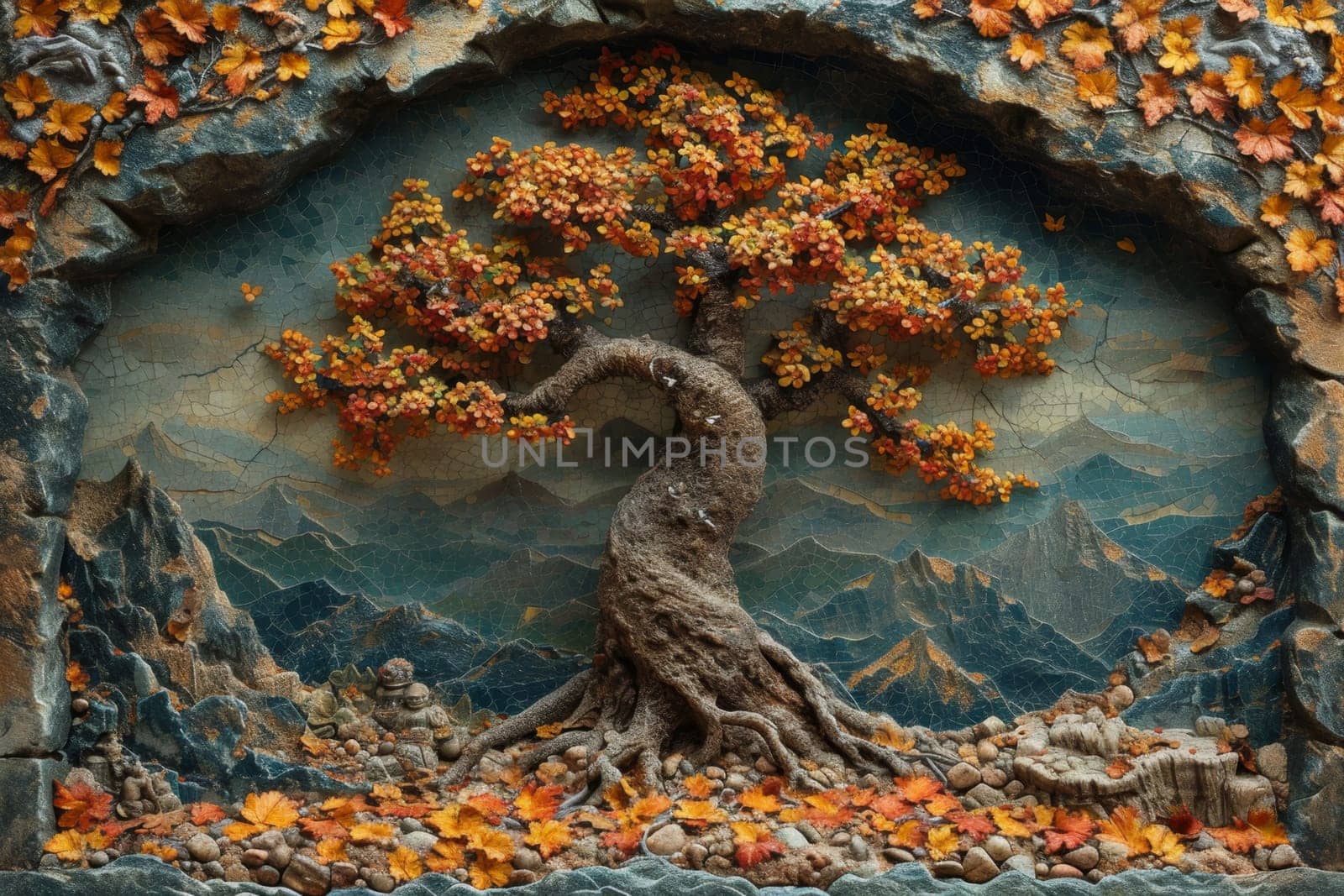 A layout of a beautiful autumn tree on the wall for your background by Lobachad