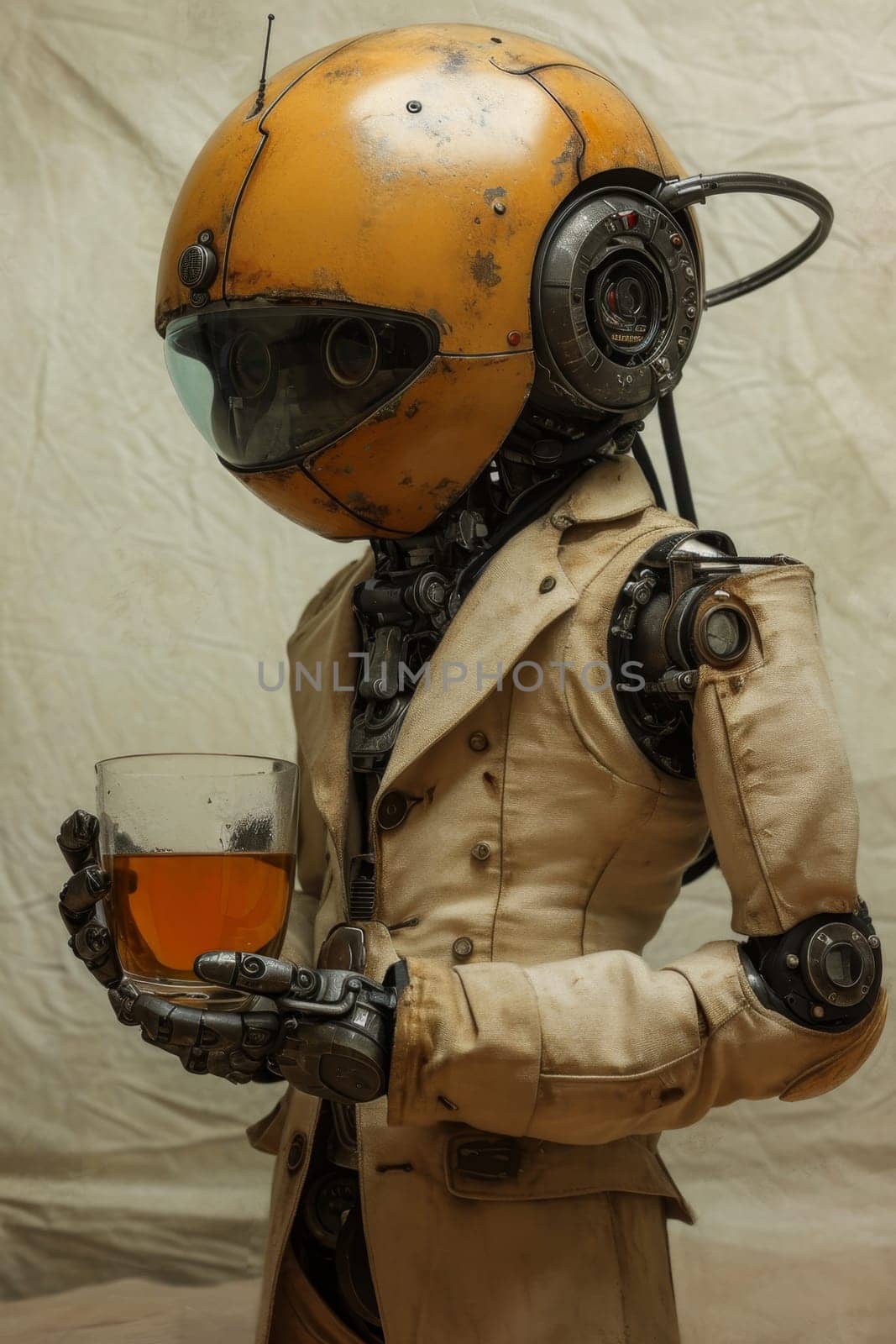 A robot with a glass of juice in his hand in the interior by Lobachad