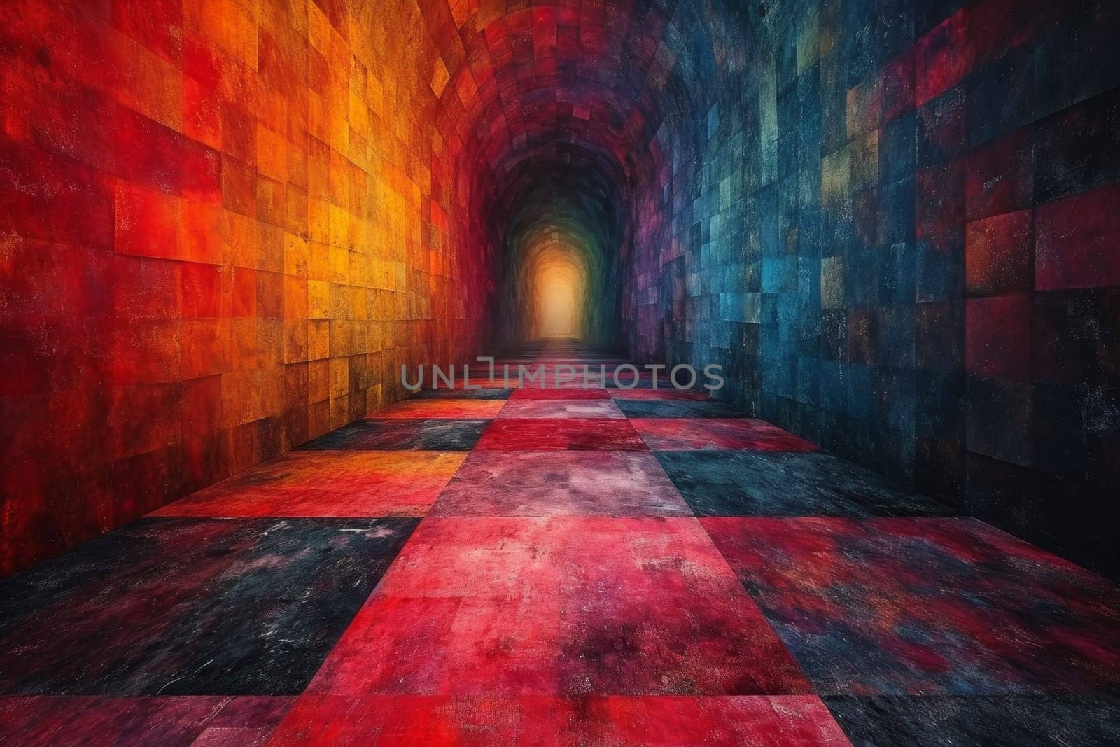 An abstract view of a colored tunnel. 3d illustration by Lobachad