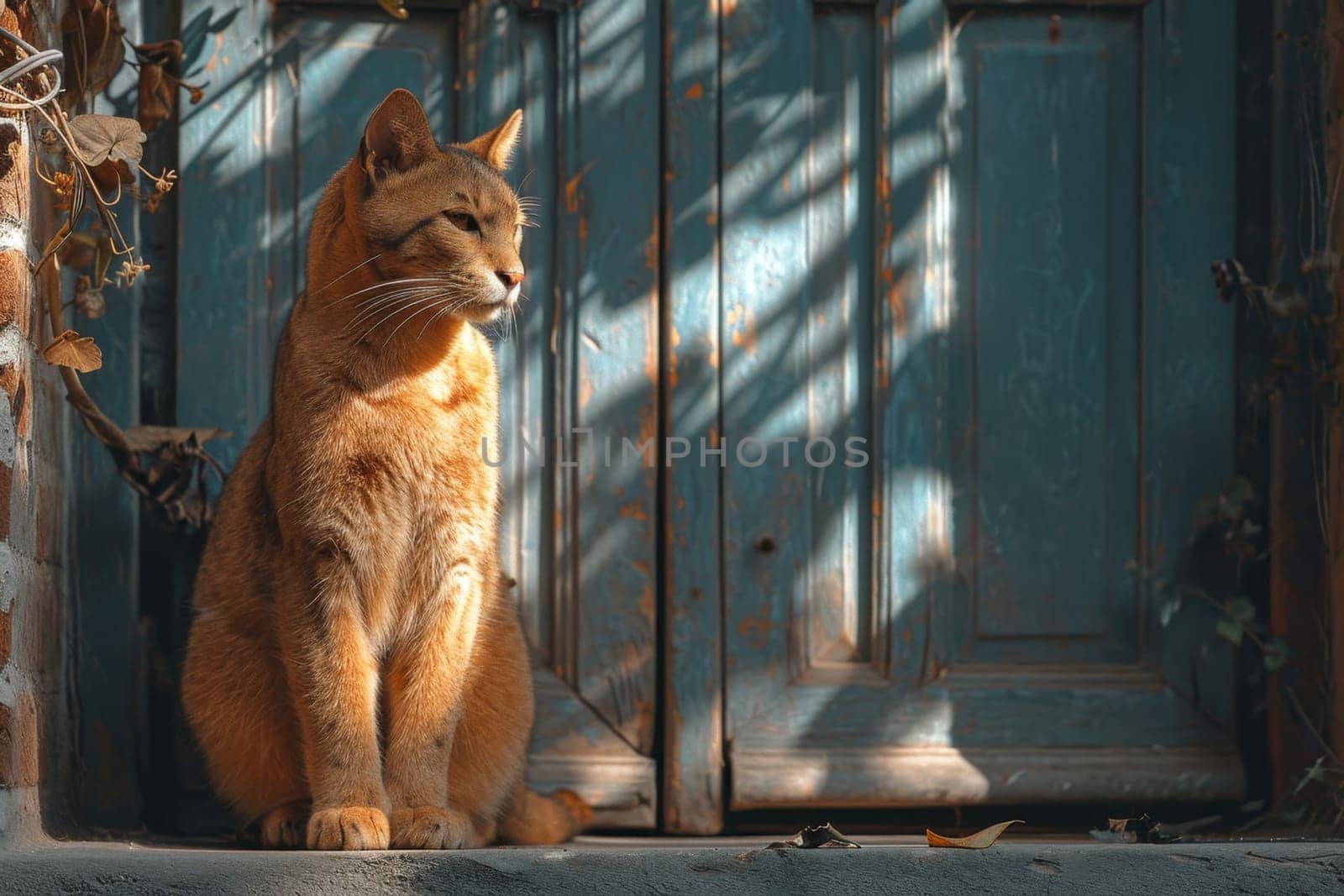 There was a cute red cat sitting near the door, guarding the entrance by Lobachad