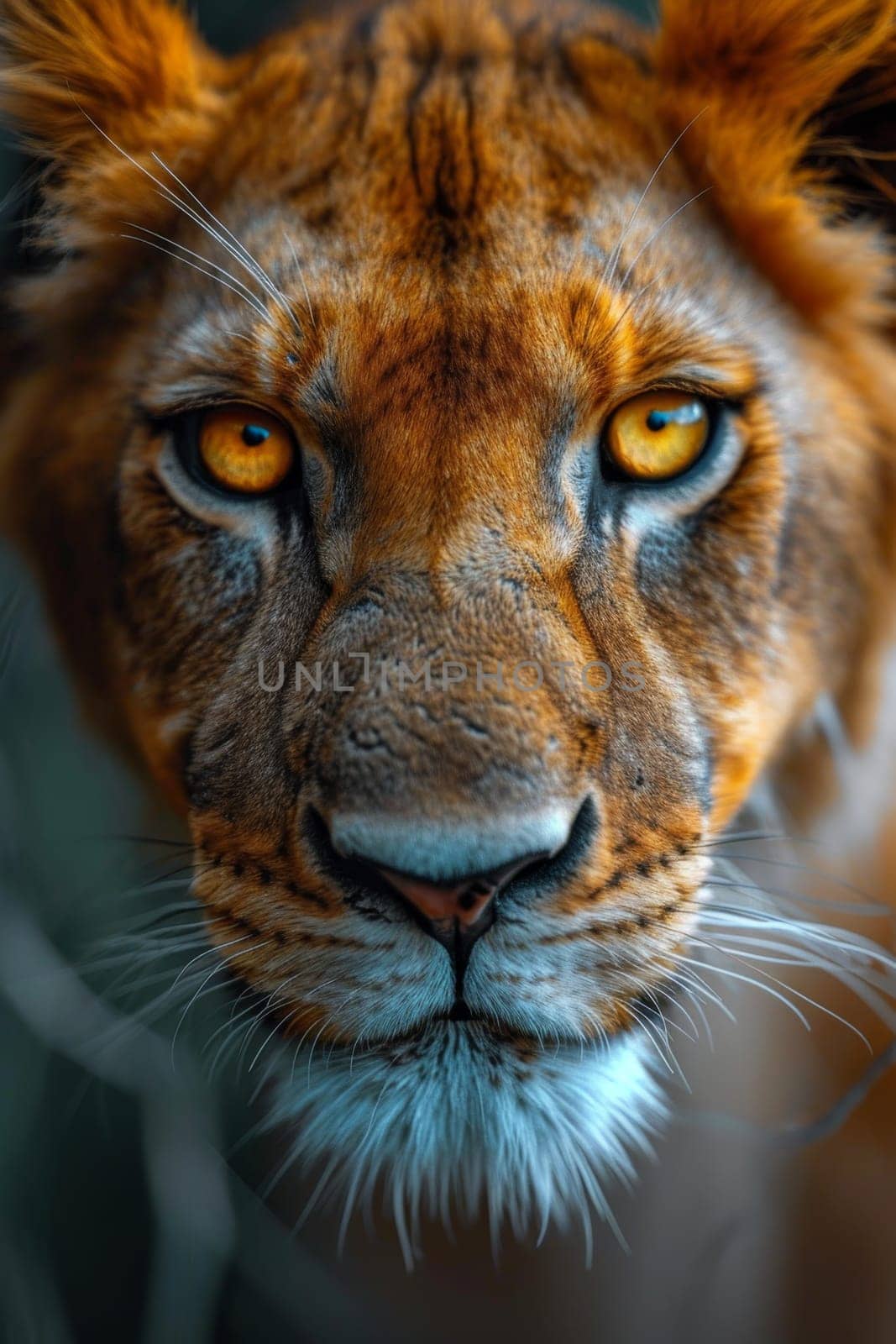 Portrait of a lion's muzzle in close-up. The Lion's head by Lobachad