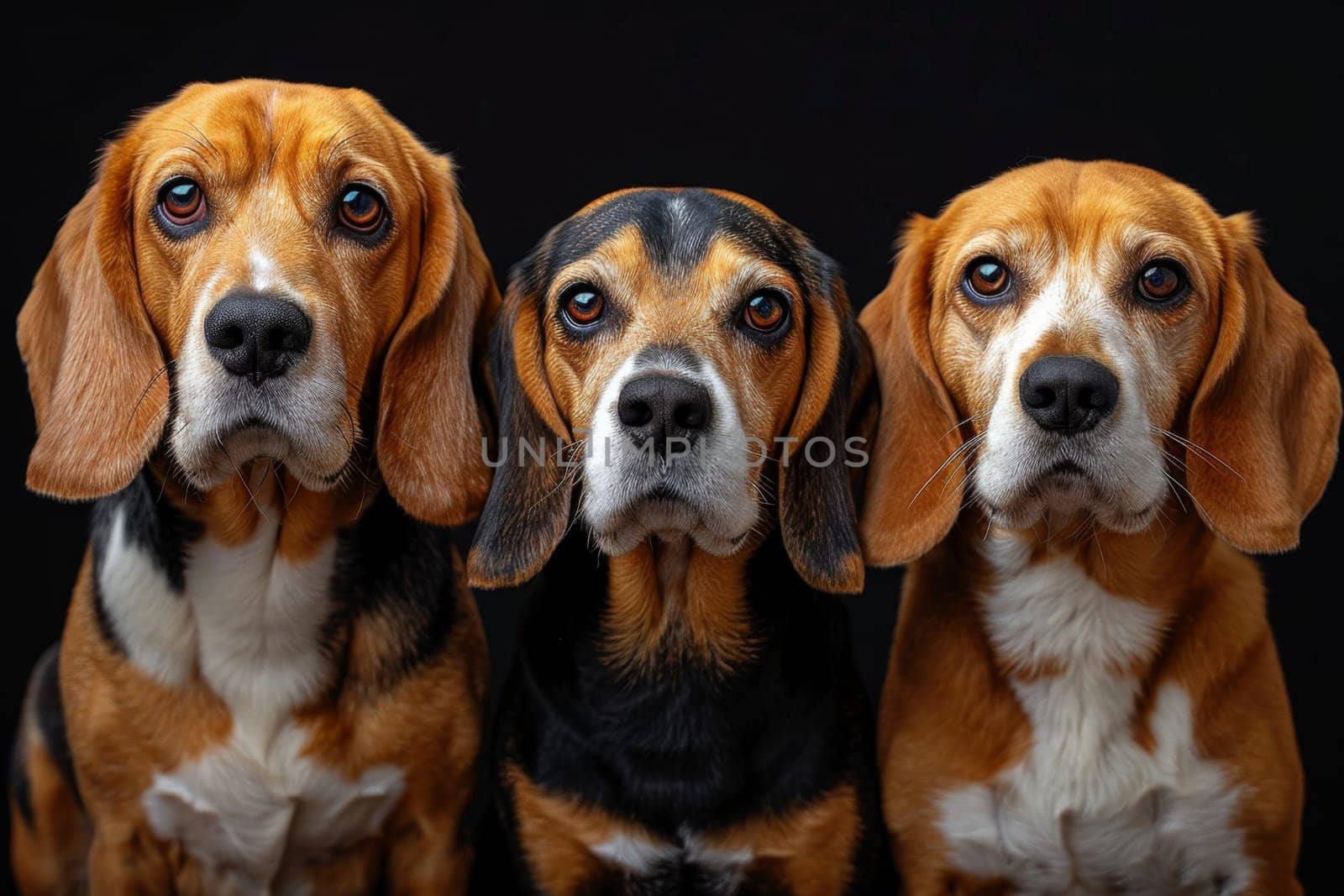 Portrait of beagle dogs on a black background by Lobachad